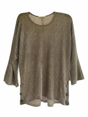 Women’s Ribbed Scoop Neck Sweater Tunic - Olive Taupe with Metallic Thread